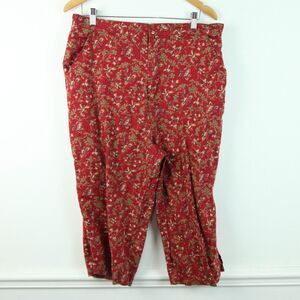 Vintage 3X Crop Pants Linen Blend Red Floral Preppy 90s Cottagecore Y2K Capri